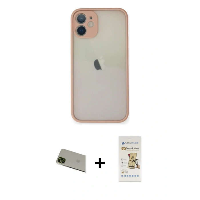 MARSİLYAN™- iPhone 11 Pro Max Kılıf Ahenk Çizgi Serisi - Siyah Mat Seramik Nano Ekran Koruyucu + Rainbow Kamera Lens Koruma Cam - YL