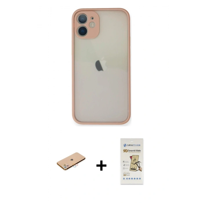 MARSİLYAN™- iPhone 11 Pro Max Kılıf Ahenk Çizgi Serisi - Siyah Mat Seramik Nano Ekran Koruyucu + Renkli Kamera Lens Koruma Cam - PE