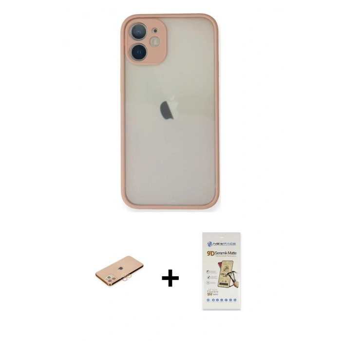 MARSİLYAN™- iPhone 11 Pro Max Kılıf Ahenk Çizgi Serisi - Siyah Mat Seramik Nano Ekran Koruyucu + Renkli Kamera Lens Koruma Cam - TU