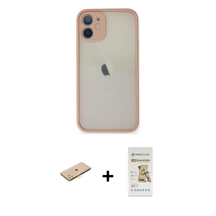 MARSİLYAN™- iPhone 11 Pro Max Kılıf Ahenk Çizgi Serisi - Siyah Mat Seramik Nano Ekran Koruyucu + Renkli Kamera Lens Koruma Cam - SI