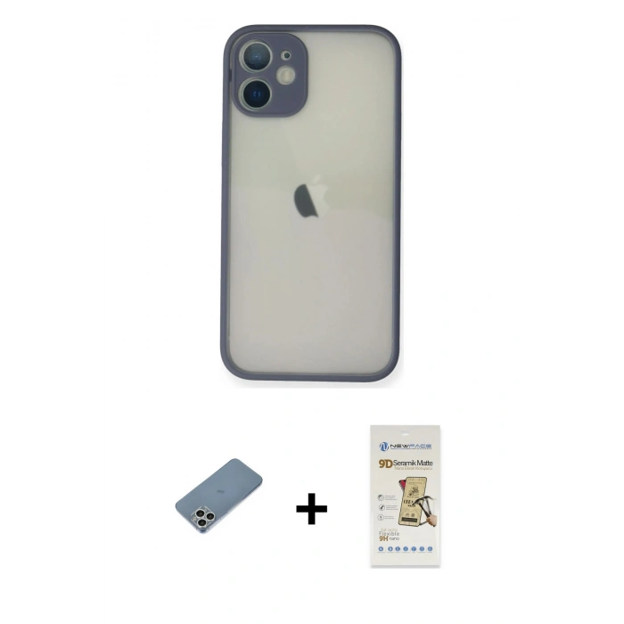 MARSİLYAN™- iPhone 11 Pro Max Kılıf Ahenk Çizgi Serisi - Siyah Mat Seramik Nano Ekran Koruyucu + Shine Kamera Lens Koruma Cam - GS