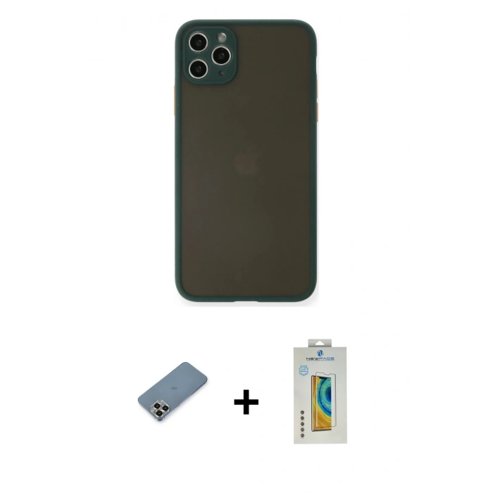 MARSİLYAN™- iPhone 11 Pro Max Kılıf Ahenk Çizgi Serisi - Siyah Polymer Nano Ekran Koruyucu + Metal Kamera Lens Koruma Cam - GD