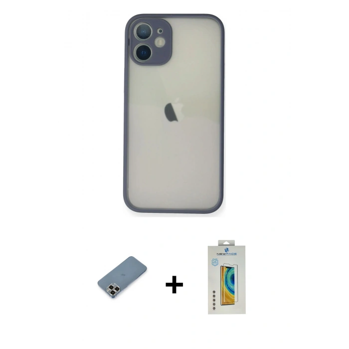 MARSİLYAN™- iPhone 11 Pro Max Kılıf Ahenk Çizgi Serisi - Siyah Polymer Nano Ekran Koruyucu + Metal Kamera Lens Koruma Cam - GD