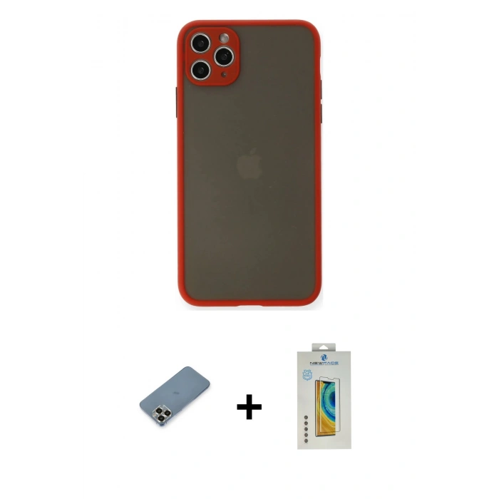 MARSİLYAN™- iPhone 11 Pro Max Kılıf Ahenk Çizgi Serisi - Siyah Polymer Nano Ekran Koruyucu + Metal Kamera Lens Koruma Cam - GD