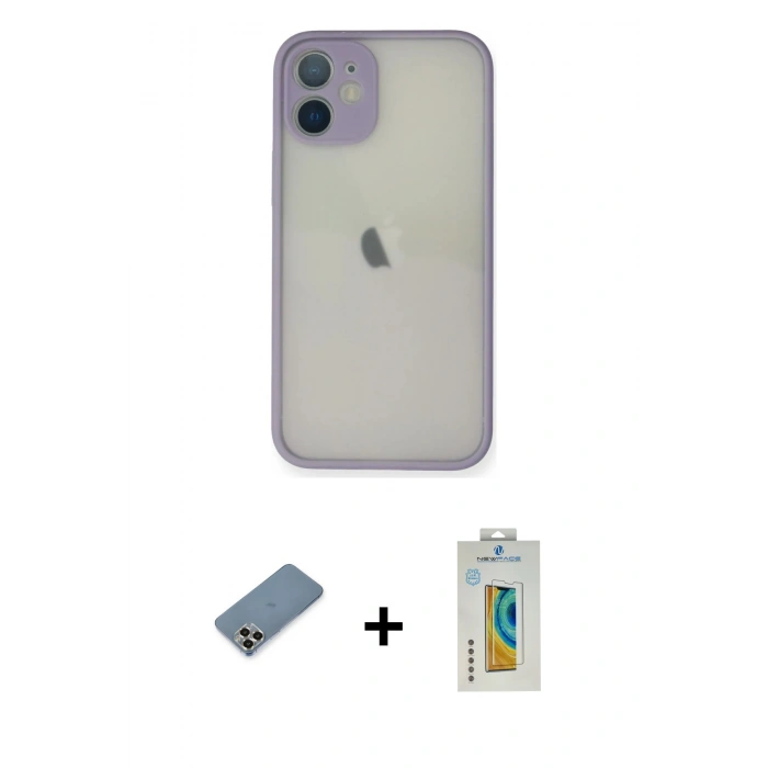 MARSİLYAN™- iPhone 11 Pro Max Kılıf Ahenk Çizgi Serisi - Siyah Polymer Nano Ekran Koruyucu + Metal Kamera Lens Koruma Cam - GD