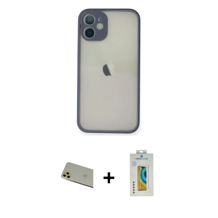 MARSİLYAN™- iPhone 11 Pro Max Kılıf Ahenk Çizgi Serisi - Siyah Polymer Nano Ekran Koruyucu + Rainbow Kamera Lens Koruma Cam - GD
