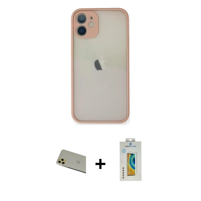 MARSİLYAN™- iPhone 11 Pro Max Kılıf Ahenk Çizgi Serisi - Siyah Polymer Nano Ekran Koruyucu + Rainbow Kamera Lens Koruma Cam - GD