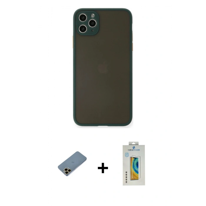 MARSİLYAN™- iPhone 11 Pro Max Kılıf Ahenk Çizgi Serisi - Siyah Polymer Nano Ekran Koruyucu + Shine Kamera Lens Koruma Cam - GD
