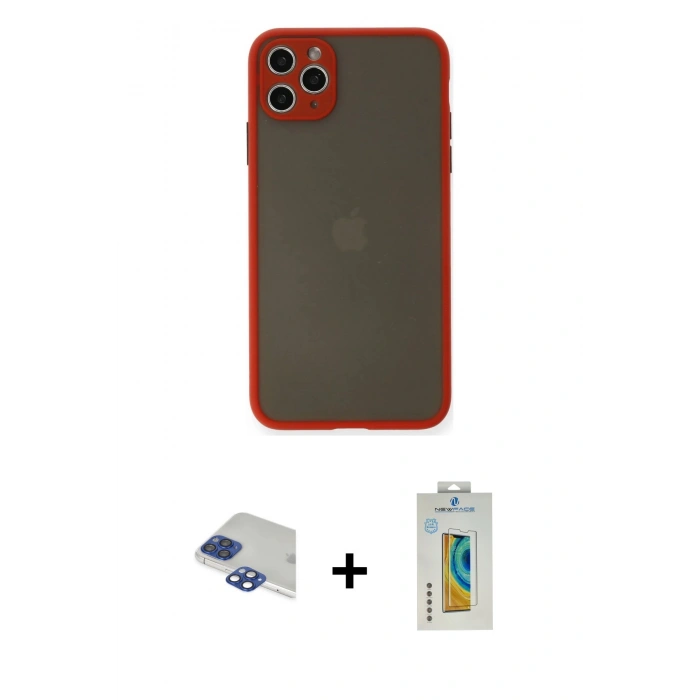 MARSİLYAN™- iPhone 11 Pro Max Kılıf Ahenk Çizgi Serisi - Siyah Polymer Nano Ekran Koruyucu + Pers Alüminyum Kamera Lens - LT