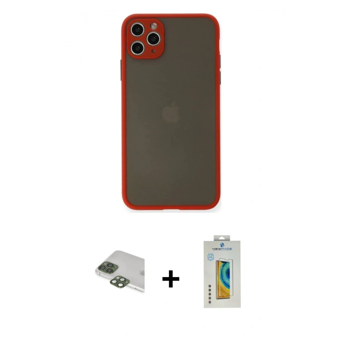 MARSİLYAN™- iPhone 11 Pro Max Kılıf Ahenk Çizgi Serisi - Siyah Polymer Nano Ekran Koruyucu + Pers Alüminyum Kamera Lens - YL