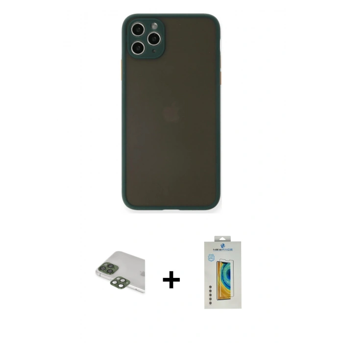 MARSİLYAN™- iPhone 11 Pro Max Kılıf Ahenk Çizgi Serisi - Siyah Polymer Nano Ekran Koruyucu + Pers Alüminyum Kamera Lens - YL
