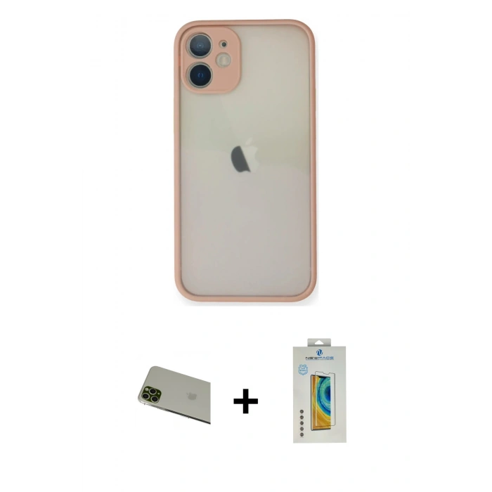 MARSİLYAN™- iPhone 11 Pro Max Kılıf Ahenk Çizgi Serisi - Siyah Polymer Nano Ekran Koruyucu + Rainbow Kamera Lens Koruma Cam - YL