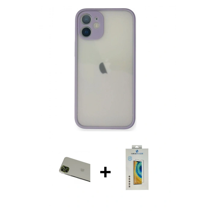 MARSİLYAN™- iPhone 11 Pro Max Kılıf Ahenk Çizgi Serisi - Siyah Polymer Nano Ekran Koruyucu + Rainbow Kamera Lens Koruma Cam - YL
