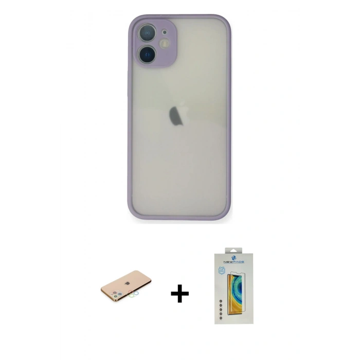 MARSİLYAN™- iPhone 11 Pro Max Kılıf Ahenk Çizgi Serisi - Siyah Polymer Nano Ekran Koruyucu + Renkli Kamera Lens Koruma Cam - MI