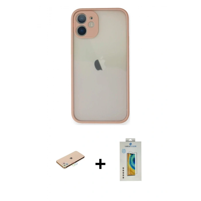 MARSİLYAN™- iPhone 11 Pro Max Kılıf Ahenk Çizgi Serisi - Siyah Polymer Nano Ekran Koruyucu + Renkli Kamera Lens Koruma Cam - MI