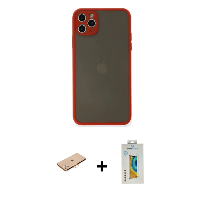 MARSİLYAN™- iPhone 11 Pro Max Kılıf Ahenk Çizgi Serisi - Siyah Polymer Nano Ekran Koruyucu + Renkli Kamera Lens Koruma Cam - TU