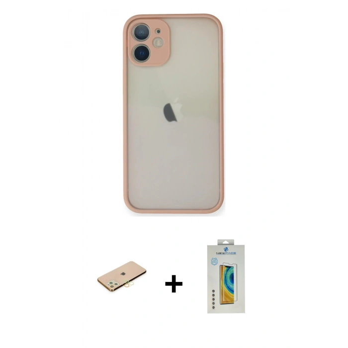 MARSİLYAN™- iPhone 11 Pro Max Kılıf Ahenk Çizgi Serisi - Siyah Polymer Nano Ekran Koruyucu + Sarı Renkli Kamera Lens Koruma Cam