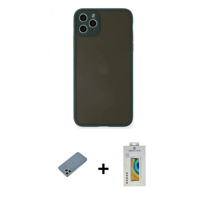 MARSİLYAN™- iPhone 11 Pro Max Kılıf Ahenk Çizgi Serisi - Siyah Polymer Nano Ekran Koruyucu + Shine Kamera Lens Koruma Cam - GS
