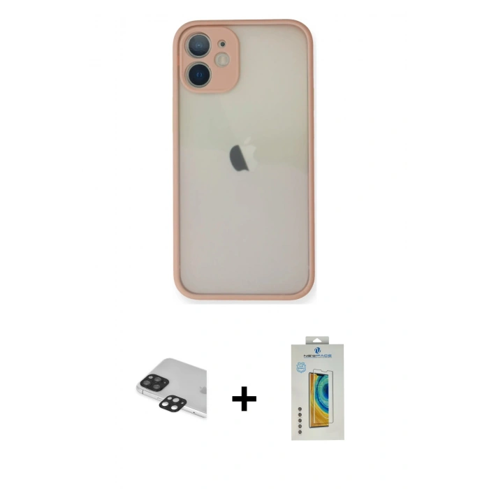 MARSİLYAN™- iPhone 11 Pro Max Kılıf Ahenk Çizgi Serisi - Siyah Polymer Nano Ekran Koruyucu + Siyah Pers Alüminyum Kamera Lens