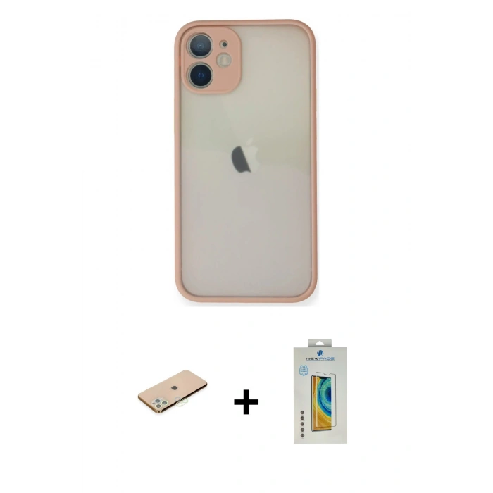 MARSİLYAN™- iPhone 11 Pro Max Kılıf Ahenk Çizgi Serisi - Siyah Polymer Nano Ekran Koruyucu + Renkli Kamera Lens Koruma Cam - YL