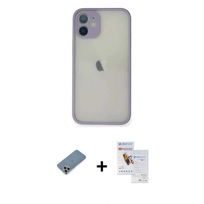 MARSİLYAN™- iPhone 11 Pro Max Kılıf Ahenk Çizgi Serisi - Siyah Seramik Nano Ekran Koruyucu + Metal Kamera Lens Koruma Cam - GD