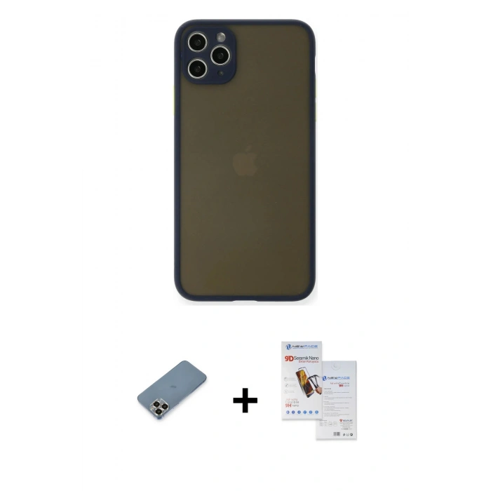 MARSİLYAN™- iPhone 11 Pro Max Kılıf Ahenk Çizgi Serisi - Siyah Seramik Nano Ekran Koruyucu + Metal Kamera Lens Koruma Cam - GD