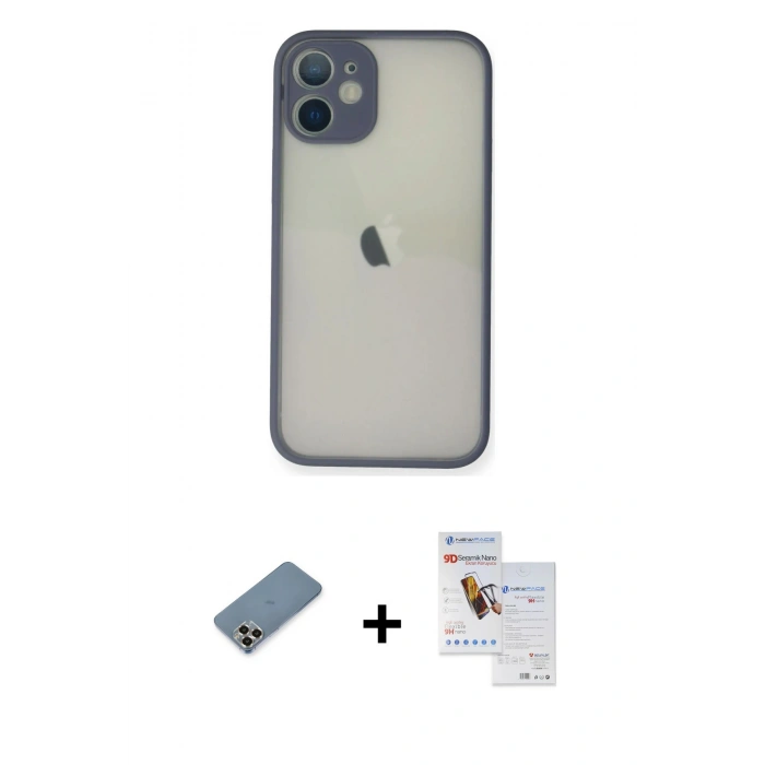 MARSİLYAN™- iPhone 11 Pro Max Kılıf Ahenk Çizgi Serisi - Siyah Seramik Nano Ekran Koruyucu + Metal Kamera Lens Koruma Cam - GD