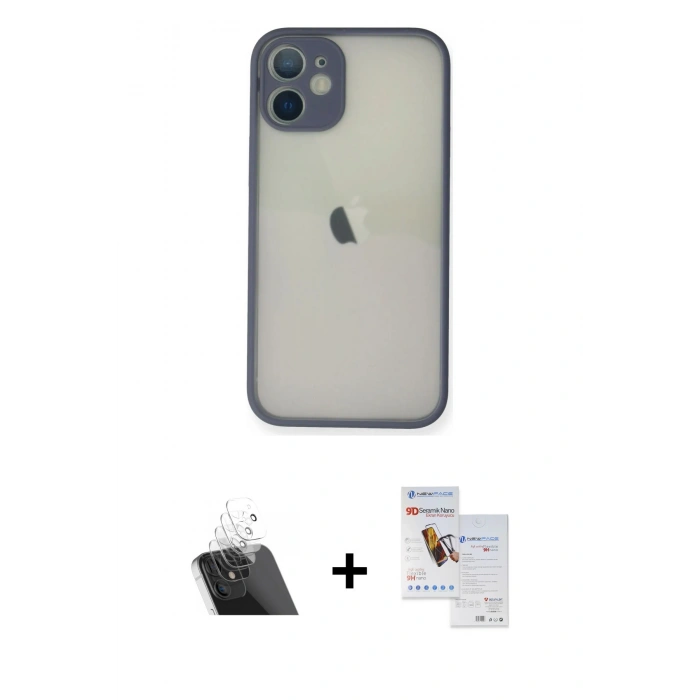 MARSİLYAN™- iPhone 11 Pro Max Kılıf Ahenk Çizgi Serisi - Siyah Seramik Nano Ekran Koruyucu + Kamera Lens Koruma Cam - SF