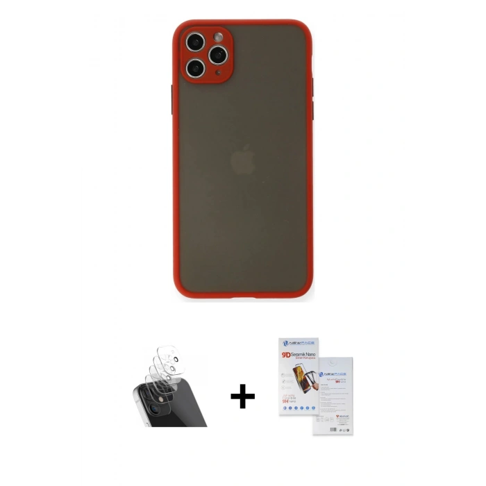MARSİLYAN™- iPhone 11 Pro Max Kılıf Ahenk Çizgi Serisi - Siyah Seramik Nano Ekran Koruyucu + Kamera Lens Koruma Cam - SF