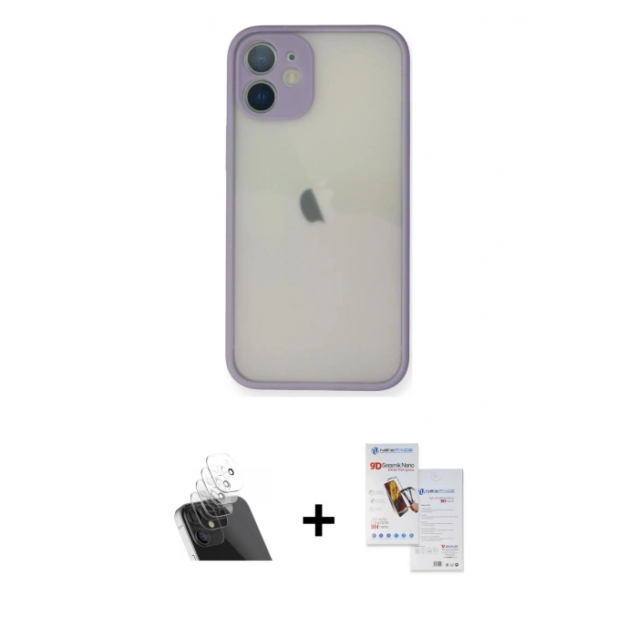 MARSİLYAN™- iPhone 11 Pro Max Kılıf Ahenk Çizgi Serisi - Siyah Seramik Nano Ekran Koruyucu + Kamera Lens Koruma Cam - SF