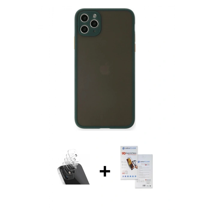MARSİLYAN™- iPhone 11 Pro Max Kılıf Ahenk Çizgi Serisi - Siyah Seramik Nano Ekran Koruyucu + Kamera Lens Koruma Cam - SF