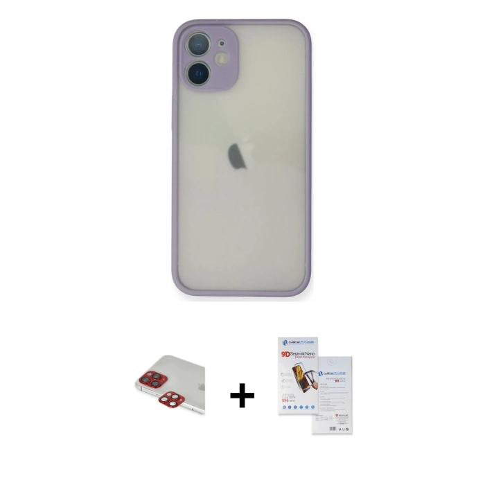 MARSİLYAN™- iPhone 11 Pro Max Kılıf Ahenk Çizgi Serisi - Siyah Seramik Nano Ekran Koruyucu + Pers Alüminyum Kamera Lens - KI