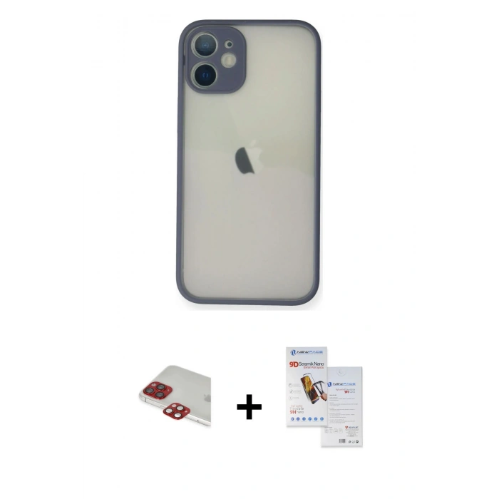 MARSİLYAN™- iPhone 11 Pro Max Kılıf Ahenk Çizgi Serisi - Siyah Seramik Nano Ekran Koruyucu + Pers Alüminyum Kamera Lens - KI