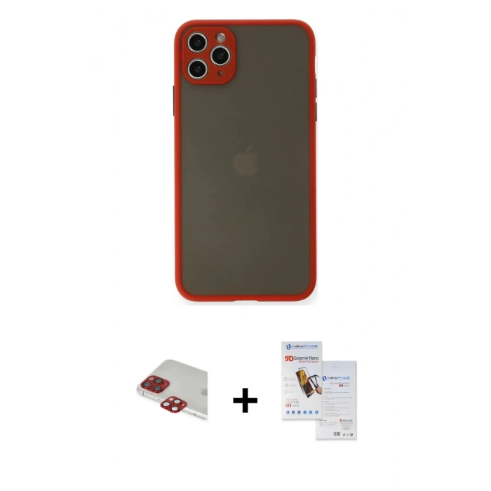 MARSİLYAN™- iPhone 11 Pro Max Kılıf Ahenk Çizgi Serisi - Siyah Seramik Nano Ekran Koruyucu + Pers Alüminyum Kamera Lens - KI