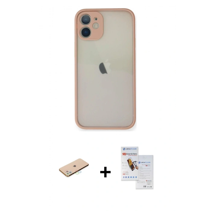 MARSİLYAN™- iPhone 11 Pro Max Kılıf Ahenk Çizgi Serisi - Siyah Seramik Nano Ekran Koruyucu + Renkli Kamera Lens Koruma Cam - MI