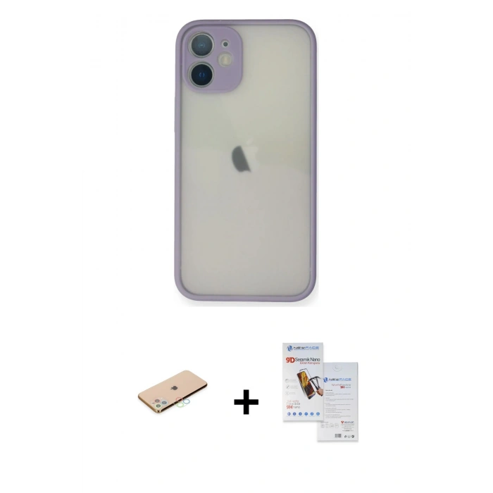 MARSİLYAN™- iPhone 11 Pro Max Kılıf Ahenk Çizgi Serisi - Siyah Seramik Nano Ekran Koruyucu + Renkli Kamera Lens Koruma Cam - MI