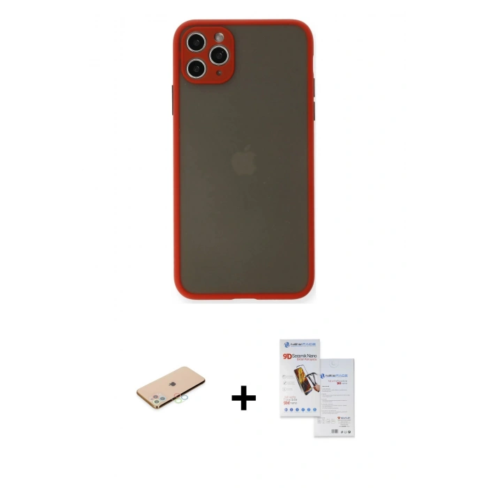 MARSİLYAN™- iPhone 11 Pro Max Kılıf Ahenk Çizgi Serisi - Siyah Seramik Nano Ekran Koruyucu + Renkli Kamera Lens Koruma Cam - MI