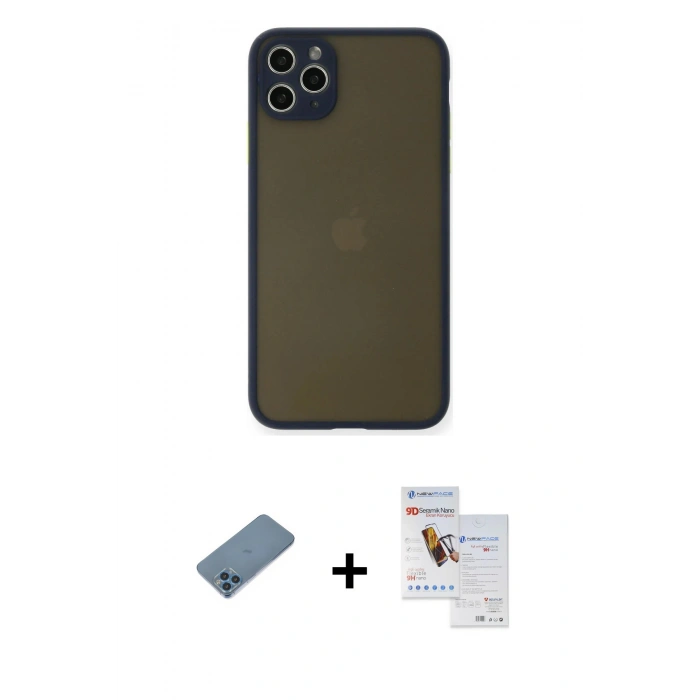 MARSİLYAN™- iPhone 11 Pro Max Kılıf Ahenk Çizgi Serisi - Siyah Seramik Nano Ekran Koruyucu + Shine Kamera Lens Koruma Cam - MI