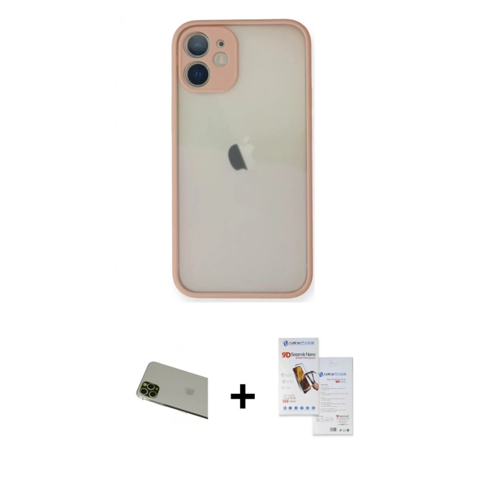 MARSİLYAN™- iPhone 11 Pro Max Kılıf Ahenk Çizgi Serisi - Siyah Seramik Nano Ekran Koruyucu + Rainbow Kamera Lens Koruma Cam - YL