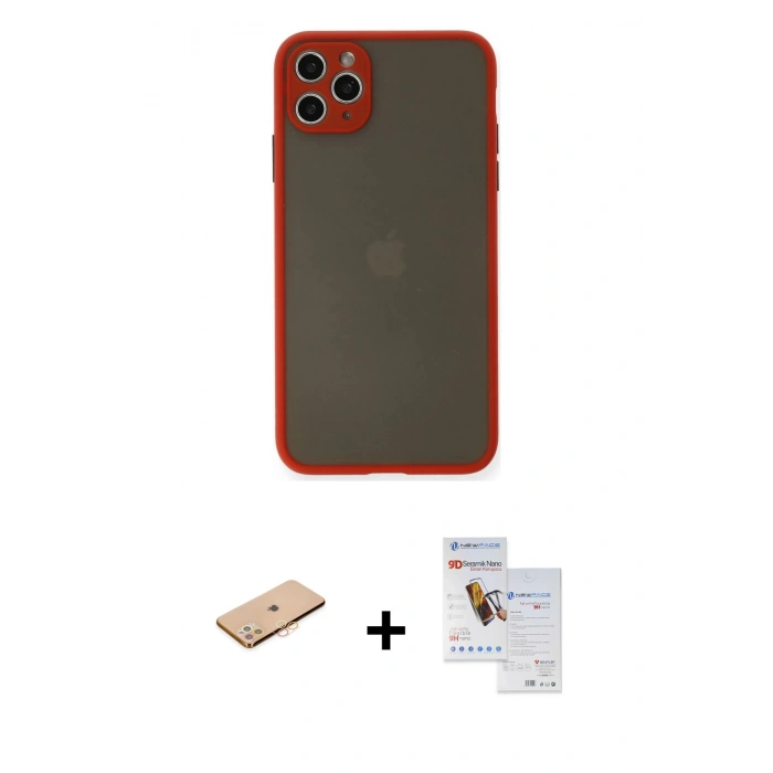MARSİLYAN™- iPhone 11 Pro Max Kılıf Ahenk Çizgi Serisi - Siyah Seramik Nano Ekran Koruyucu + Renkli Kamera Lens Koruma Cam - TU