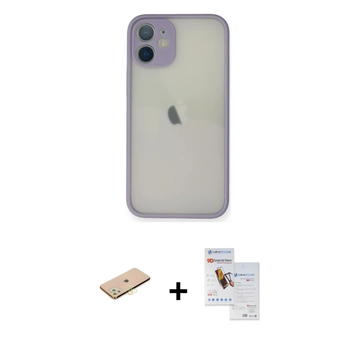 MARSİLYAN™- iPhone 11 Pro Max Kılıf Ahenk Çizgi Serisi - Siyah Seramik Nano Ekran Koruyucu + Renkli Kamera Lens Koruma Cam - SI