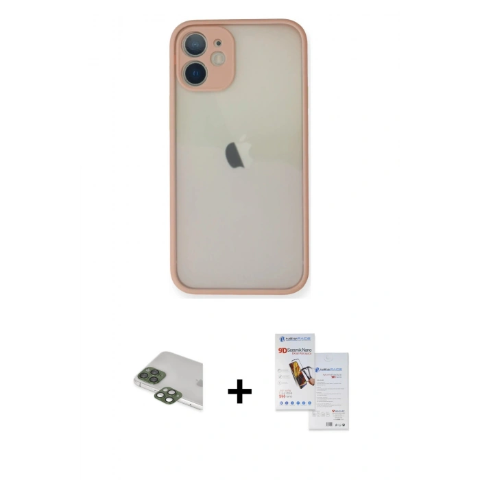 MARSİLYAN™- iPhone 11 Pro Max Kılıf Ahenk Çizgi Serisi - Siyah Seramik Nano Ekran Koruyucu + Yeşil Pers Alüminyum Kamera Lens