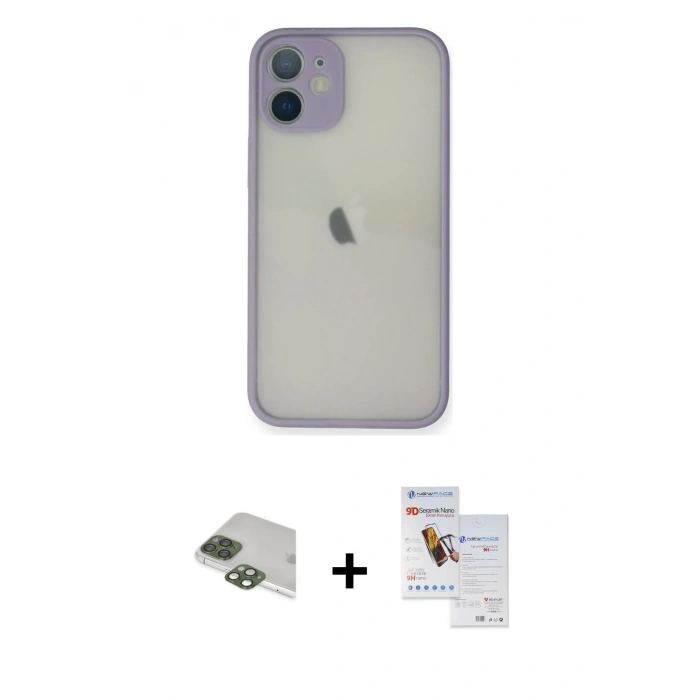 MARSİLYAN™- iPhone 11 Pro Max Kılıf Ahenk Çizgi Serisi - Siyah Seramik Nano Ekran Koruyucu + Yeşil Pers Alüminyum Kamera Lens