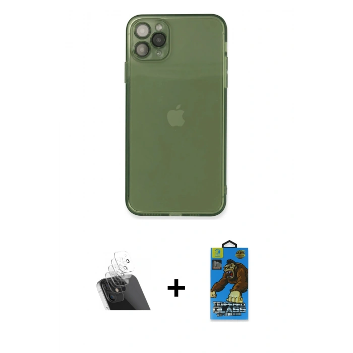 MARSİLYAN™- iPhone 11 Pro Max Kılıf Ahenk Doku - Siyah 18D Cam Ekran Koruyucu + Kamera Lens Koruma Cam - SF