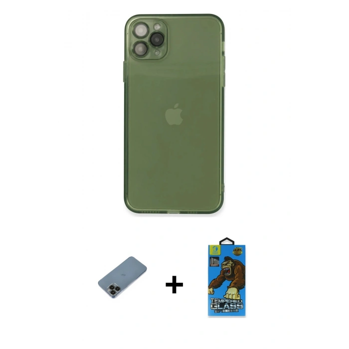 MARSİLYAN™- iPhone 11 Pro Max Kılıf Ahenk Doku - Siyah 18D Cam Ekran Koruyucu + Shine Kamera Lens Koruma Cam - SH