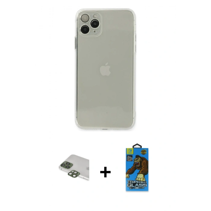 MARSİLYAN™- iPhone 11 Pro Max Kılıf Ahenk Doku - Siyah 18D Cam Ekran Koruyucu + Pers Alüminyum Kamera Lens - YL