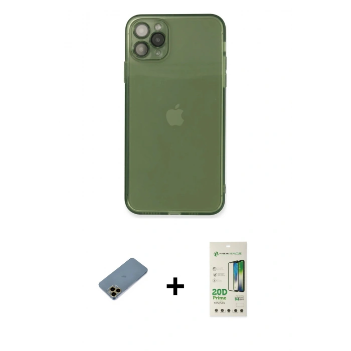 MARSİLYAN™- iPhone 11 Pro Max Kılıf Ahenk Doku - Siyah 20D Premium Cam Ekran Koruyucu + Shine Kamera Lens Koruma Cam - GD