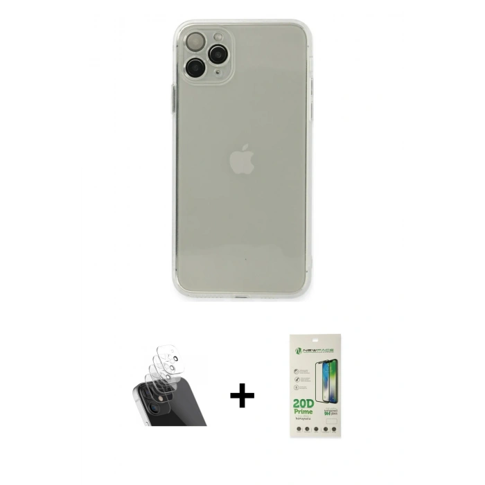 MARSİLYAN™- iPhone 11 Pro Max Kılıf Ahenk Doku - Siyah 20D Premium Cam Ekran Koruyucu + Kamera Lens Koruma Cam - SF