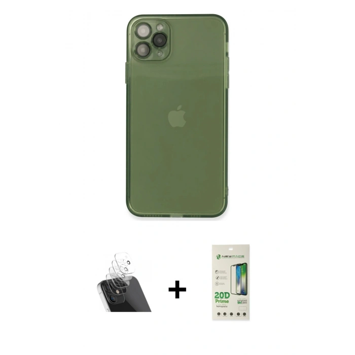 MARSİLYAN™- iPhone 11 Pro Max Kılıf Ahenk Doku - Siyah 20D Premium Cam Ekran Koruyucu + Kamera Lens Koruma Cam - SF