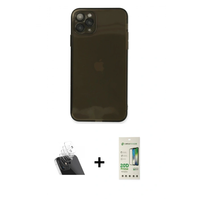 MARSİLYAN™- iPhone 11 Pro Max Kılıf Ahenk Doku - Siyah 20D Premium Cam Ekran Koruyucu + Kamera Lens Koruma Cam - SF